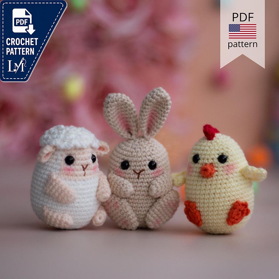 Easter Crochet Pattern: Bunny, Sheep, Chicken Amigurumi (PDF)